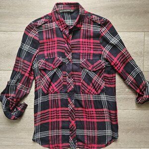 Zara Women's navy blue and red plaid button down shirt size XS